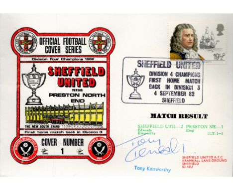 Tony Kenworthy signed Sheffield United Division Four Champions 1982 Dawn FDC PM Sheffield United Division 4 Champions First H