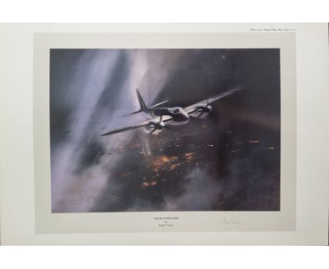 WW2 Colour Print Titled NIGHT INTRUDER by Robert Taylor. Signed by Group Captain John Cunningham. Measures 20x14 inches appx.