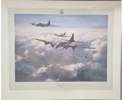 WW2 Colour Print Titled Memphis Belle by Robert Taylor. First Edition Print Signed by the Memphis Belle`s Captain Robert K Mo