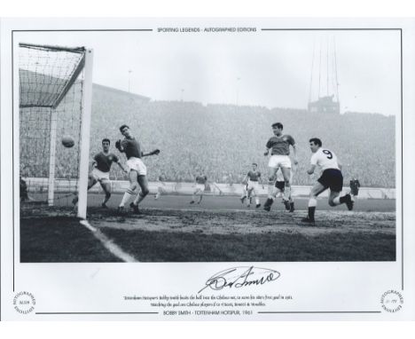 Bobby Smith 16x12 signed Black and white photo, Autographed Editions, Limited Edition. Photo Shows Smith heading the ball in 