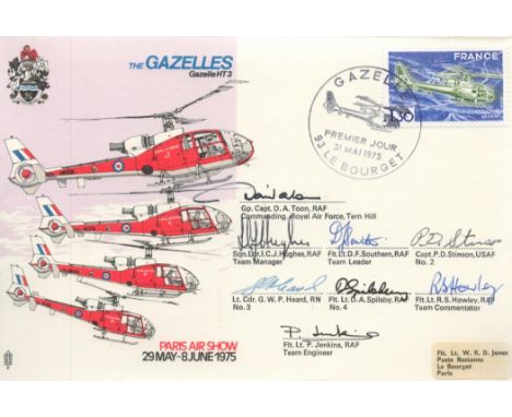 The 1975 Gazelles Display Team, 8 Pilots, Signed The Gazelles First Day Cover. French Stamp with 31st May 1975 French Postmar