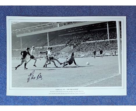 Eddie Kelly signed 16x12 black and white print Arsenal 1971 The Equaliser. Arsenal's Eddie Kelly scores the equaliser in extr