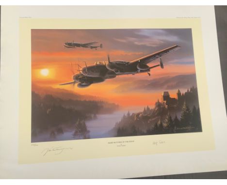WW2 Colour Print Titled NIGHT HUNTERS OF THE REICH by Nicolas Trudgian. Limited edition 413 of 450. signed in pencil by Nicol
