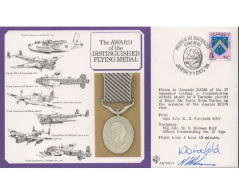 Sqn Ldr K. D. Farnfield and Wg Cdr M. S. Holmes Signed The Award of the Distinguished Flying Medal FDC With Jersey Stamp and 