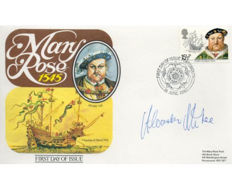 Author Alexander McKee Signed Mary Rose First Day of Issue FDC. British Stamp with 16 June 1982 Postmark.   Good condition. A