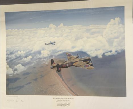 WW2 Colour Print Titled LANCASTER SPURNS DEFEAT By Lincolnshire Artist Edward. A signed limited edition print 19/500 Signed i