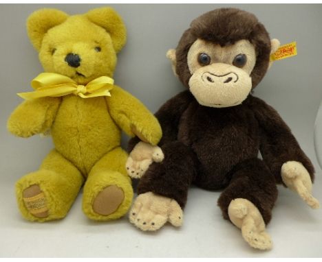 A Steiff Charlie Chimpanzee soft toy and a Merrythought Teddy bear