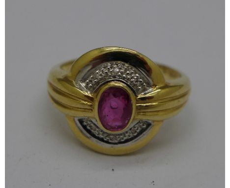 A 9ct gold, ruby and diamond ring, 3.8g, N