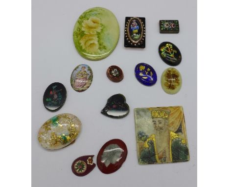 Fourteen unmounted plaques including one set with opal, two a/f