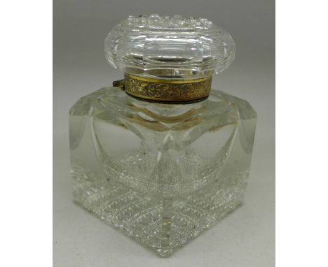 A large Bishops glass inkwell, lid a/f