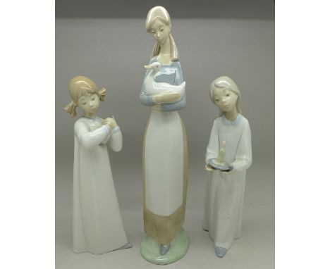 Two Nao figures and a Lladro figure, (3), height of tallest 27.5cm