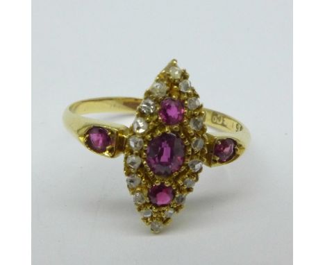 An 18ct gold, ruby and diamond ring, Chester 1904, 2.6g, P