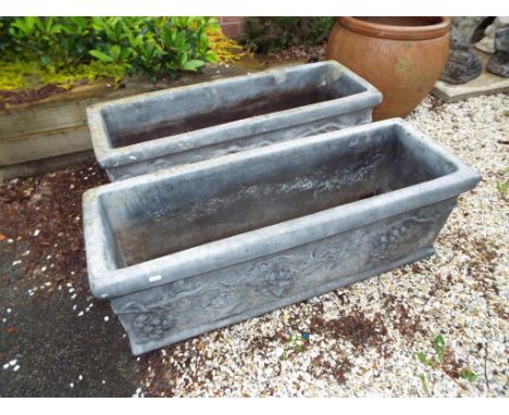 Garden ornamental stoneware - a heavy duty rectangular stoneware planter with vine decoration (ONE of two only) with option t