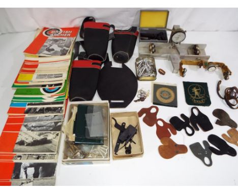 Archery - a quantity of archery accessories to include sharpeners, arrow holders, feathers, a Mitologia straightener by Perri