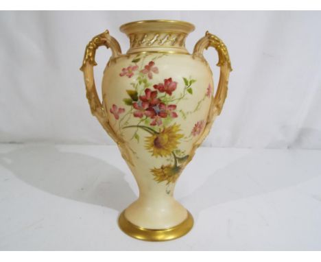 Royal Worcester - a Royal Worcester twin handled baluster form vase - urn shape 1927, date code for 1898 approx 20cm (h) Est 