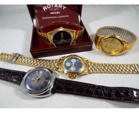 A gentleman's Rotary wristwatch with related ephemera, a gentleman's vintage Timex automatic, a Swanson wristwatch, verso ins