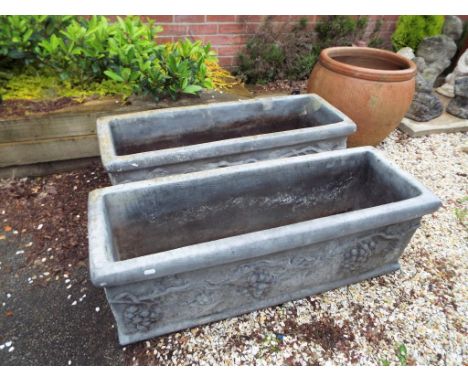 Garden ornamental stoneware - a heavy duty rectangular stoneware planter with vine decoration (ONE of two only)