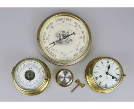 Konvolut Wetter: Chronometer, Hygrometer, Barometer, teilw. mit Messinggehäuse u. verglastem Klappdeckel, Gebrauchsspuren. Fu