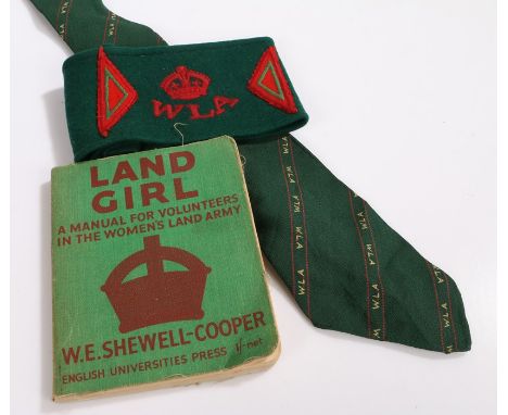 Second World War Womens Land Army Grouping, armband with Kings Crown over 'WLA' and two half diamonds denoting one years serv