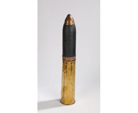 First World War British 18 Pdr. shell case, projectile and fuze, shell case stamped on base with date 3.16, inert