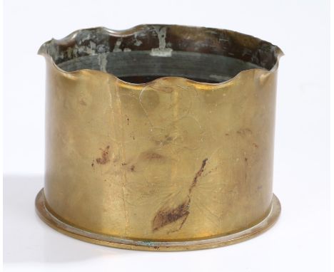 First World War Trench Art in the form of a German 155 mm Howitzer shell, cut down, with scalloped edge and a flower etched o