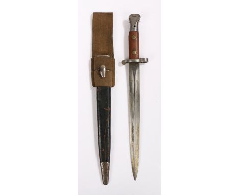 British 1888 Pattern Mk.II sword bayonet by Wilkinson, maker stamped to ricasso, held in black leather scabbard with steel fi