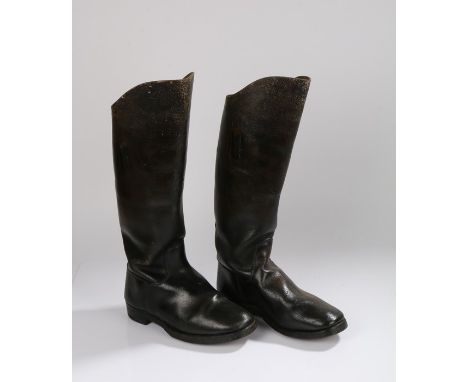 First World War pair of German army cavalry boots,  black leather with distinctive front rise, leather pull tabs stitched ins