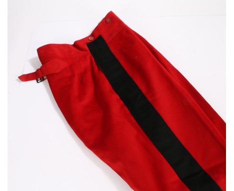 Pre First World War pair of French Officers trousers in garance (madder red) cloth with navy blue stripes 6 cm wide down the 