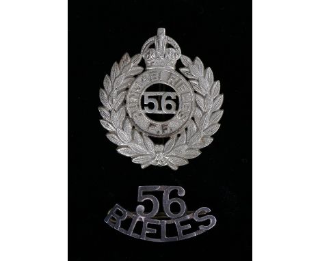 Scarce officers cap badge to the 56th Punjabi Rifles (Frontier Force), Kings Crown,locally made in white metal with two integ