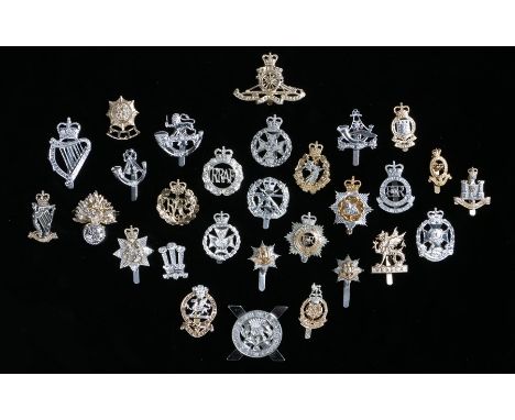 Collection of British army cap badges in anodised aluminium including, The Gloucestershire and Hampshire Regiment, The Queens