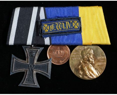 First World War German trio of medals, 1914 Iron Cross 2nd Class, Preussen Landwehr-Dienstauszeichnung 2. Klasse (Landwehr se
