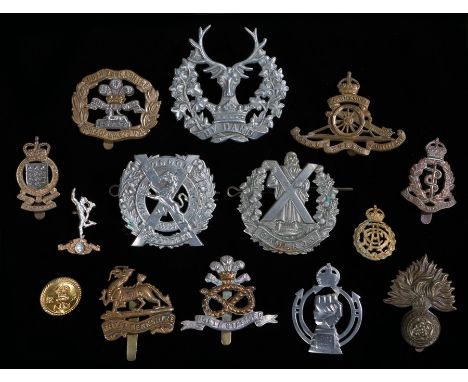Quantity of British Army Badges including The Cameron Highlanders, The Berkshire Regiment, The London Scottish, The Royal Arm