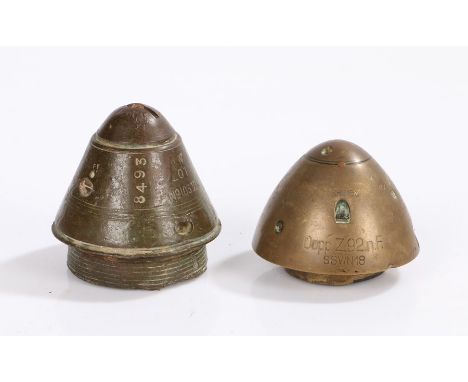 First World War German Dopp Z92 n.f. fuze, used on 90mm, 100mm, 150mm Gun and 150mm Howitzer shells, together with a British 