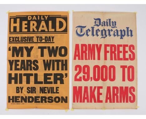 Two Second World War Newspaper vendor headline posters, the first from The Daily Herald,'Exclusive Today, My Two Years with H