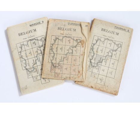 Three First World War British War Office canvas backed maps of Belgium, the maps, dated 1912, 1915, and 1916, cover the regio