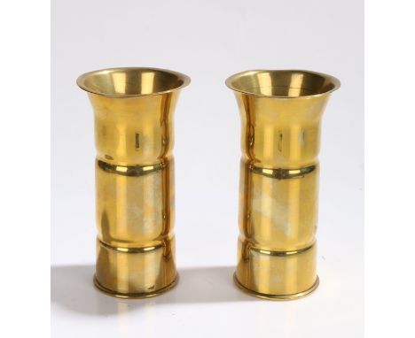 First World War Trench art in the form of two candle sticks made from German 5 cm shell cases, manufactured at  Patronenfabri