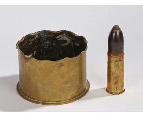 First World War 37 mm shell case and projectile, together with a trench art vase formed from a German 15 cm shell case with a