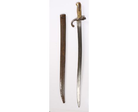 French 1866 Pattern Chassepot Bayonet, maker mark and date on spine rubbed, serial number H 49414 on crossguard (H = St Etien