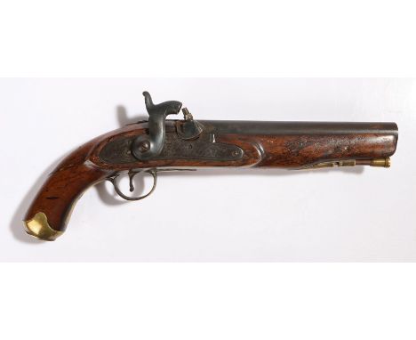 A British 1796 Pattern Heavy Dragoon Pistol, converted to percussion cap by Blake of Wapping for use on ship, steel barrel be