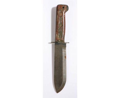 British military Type D survival knife, stamped on wooden handle with 4, 5, and C on one side, and 1278214, broad arrow 82, t