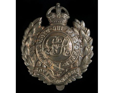First World War 1916 brass economy issue cap badge to the Royal Engineers, slider to the reverse