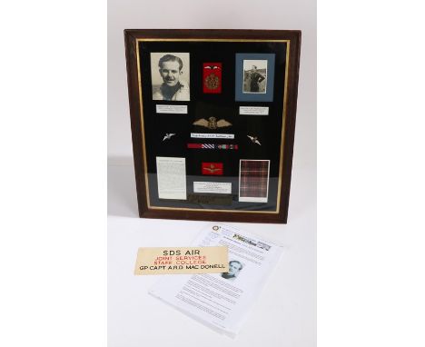 Framed Grouping to Squadron Leader A R D MacDonell, the photos and pilots wings belonged to MacDonell, the other R.A.F. badge