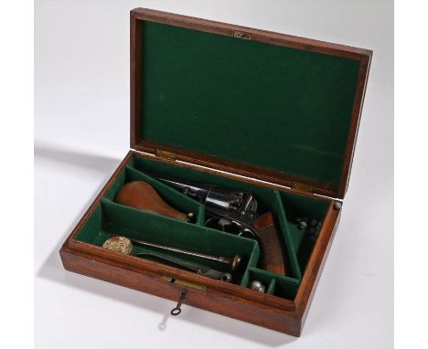 Adams Model 1851 self cocking percussion revolver, retailed by Gebruder Maurer of Vienna, octagonal sighted barrel, scroll en