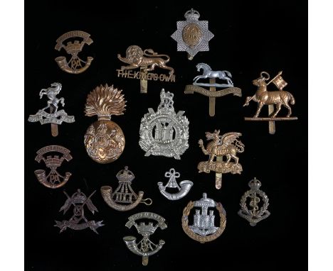 Selection of British army badges including the Somerset Light Infantry, The Royal Scots Fusiliers, The Royal West Kent Regime