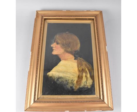 An Oil on Board, Portrait of a Maiden, Signed Rowland Browne, 1914, Framed and Glazed, Frame AF, Subject Measuring 24x39cms 