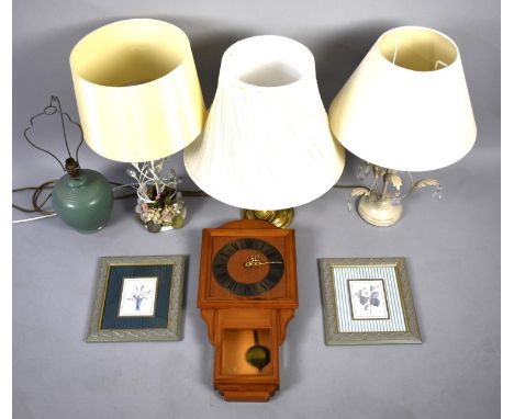 A Collection of Various Lamp Bases together with a Wall Clock 