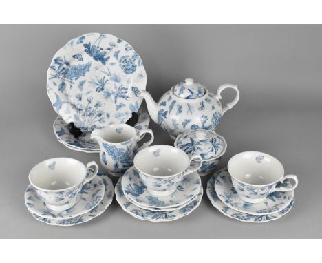 A Portmeirion Botanic Blue Part Tea Set to comprise Tea Pot, Three Cups, Saucers, Side Plates, Small Plates, Milk Jug and a S