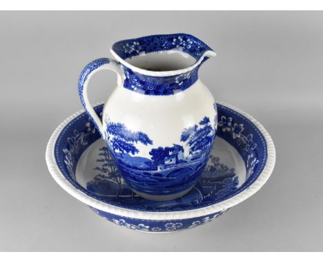 A Blue and White Transfer Printed Copeland Spode Toilet Jug and Bowl 