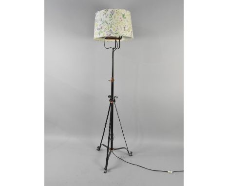 A Late Victorian/Edwardian Wrought Iron Telescopic Standard Oil Lamp Stand, Converted to Electricity 