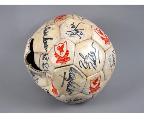 A c.1980s Liverpool Football Club Official Souvenir Football with Signatures to include Bob Boulder, Alan Kennedy Etc, Condit